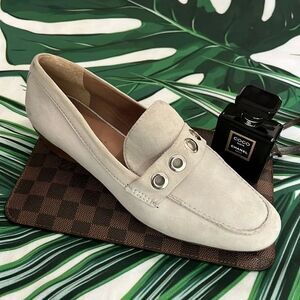 * Bernardo Career Office loafers suede with silver grommets.